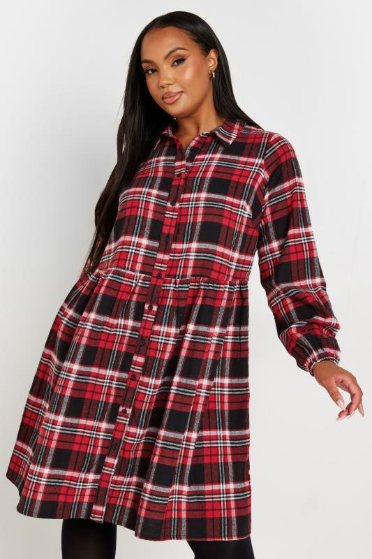 YOURS Plus Size Red Check Print Shirt Dress Yours Clothing