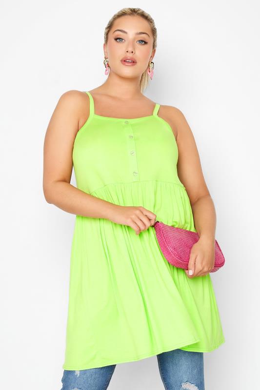 LIMITED COLLECTION Curve Lime Green Button Detail Cami Top 1