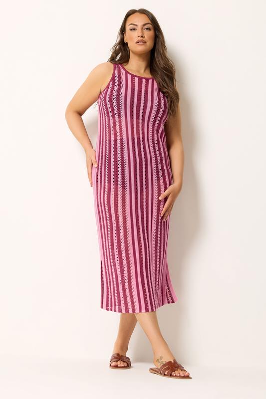 YOURS Plus Size Pink Stripe Knitted Maxi Dress | Yours Clothing 2