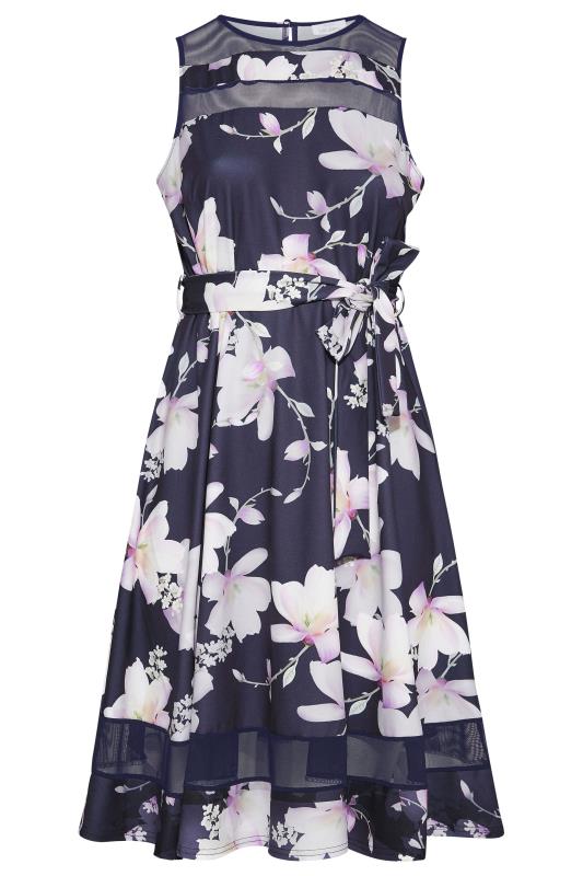 YOURS LONDON Plus Size Navy Blue Floral Mesh Panel Skater Dress | Yours Clothing 6