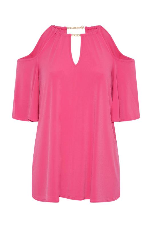 YOURS LONDON Plus Size Hot Pink Chain Neckline Cold Shoulder Top | Yours Clothing 6