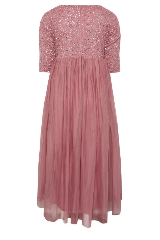 LUXE Plus Size Dark Pink Sequin Hand Embellished Maxi Dress | Yours Clothing  7