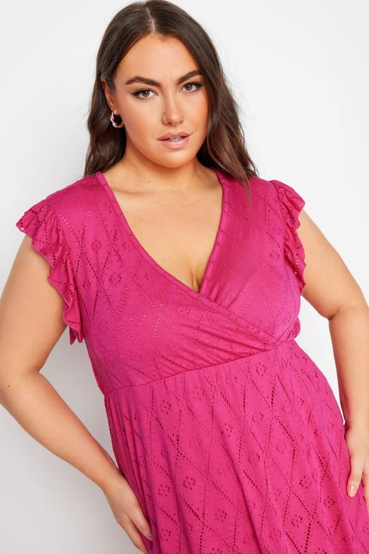 YOURS Plus Size Pink Broderie Anglaise Midaxi Dress | Yours Clothing 4