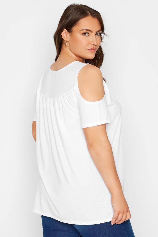 Plus Size White Lace Detail Cold Shoulder Top | Yours Clothing 3