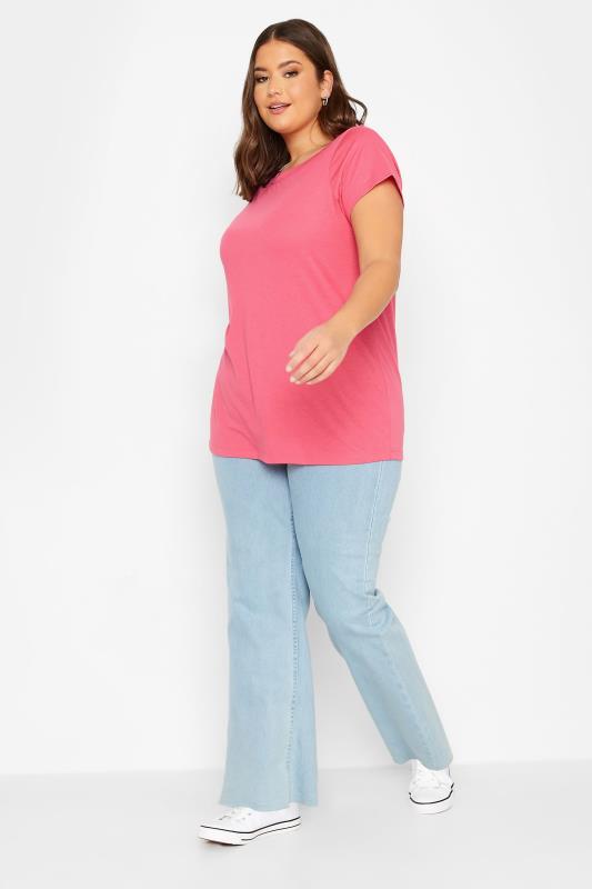 Plus Size Bright Pink Essential Short Sleeve T-Shirt | Yours Clothing  2