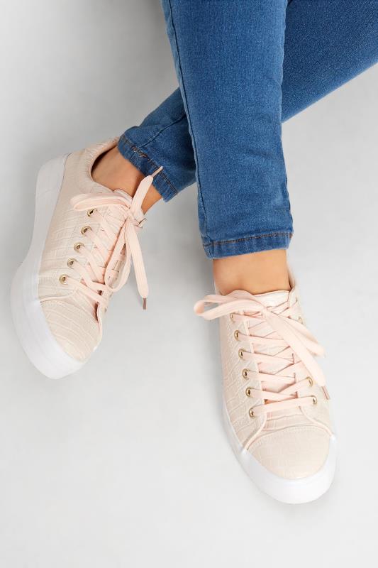 Pink Croc Trainers In Wide Fit | Yours Clothing 1