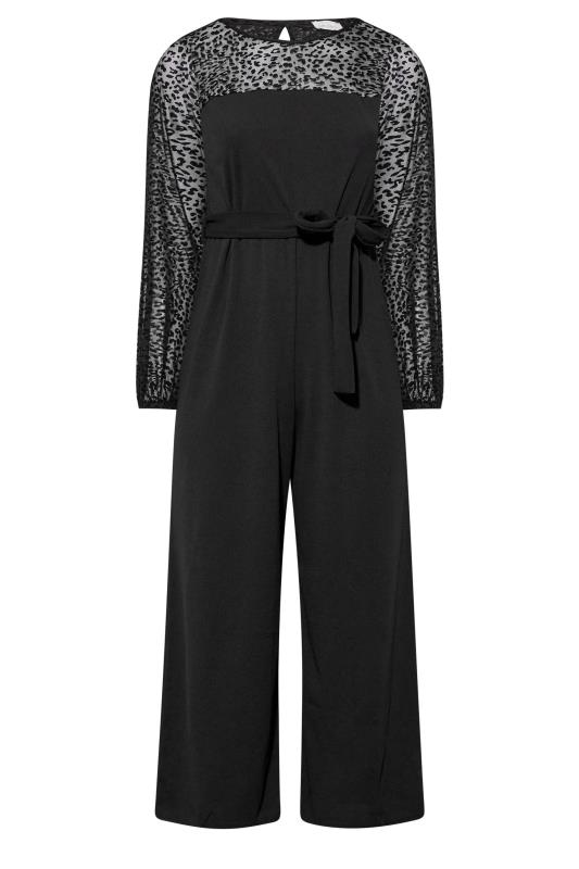 YOURS LONDON Plus Size Black Flocked Leopard Print Jumpsuit | Yours Clothing 6