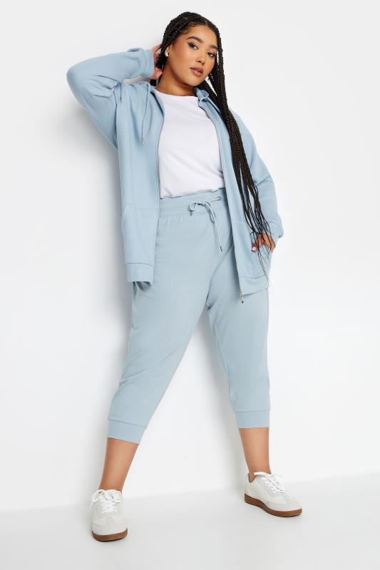YOURS Plus Size Pastel Blue Cropped Joggers | Yours Clothing 1