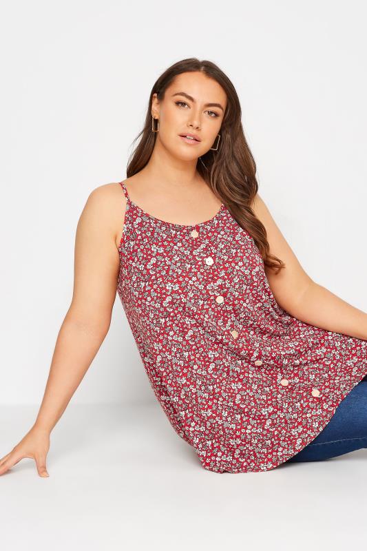 Curve Red Floral Strappy Vest Top 4