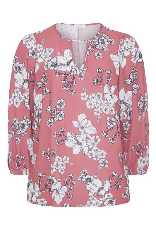 YOURS LONDON Curve Pink Floral Print Keyhole Balloon Sleeve Blouse_F.jpg