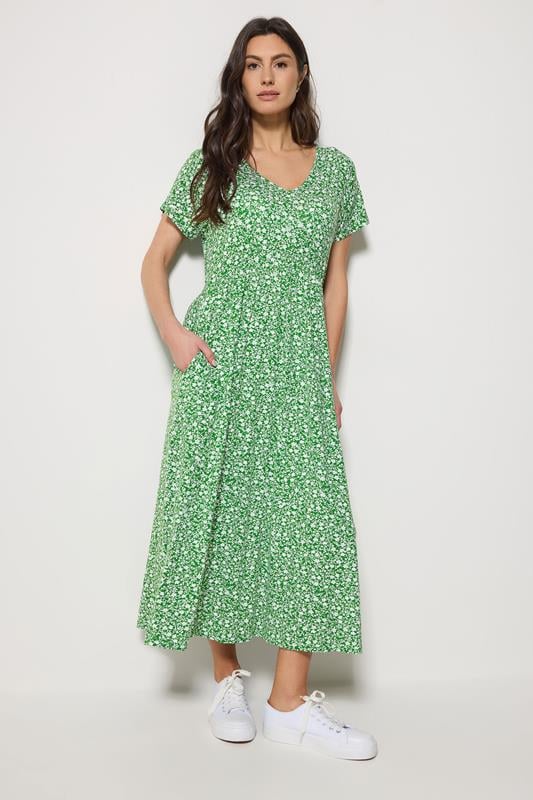  M&Co Green Floral V-Neck Midi Dress