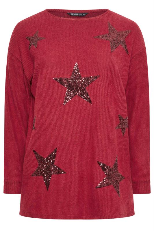 YOURS Plus Size Red Sequin Star Soft Touch Top | Yours Clothing 5