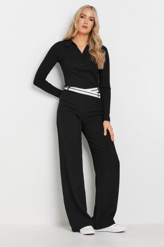 LTS Tall Black Cross Over Contrast Waistband Trousers | Long Tall Sally 2