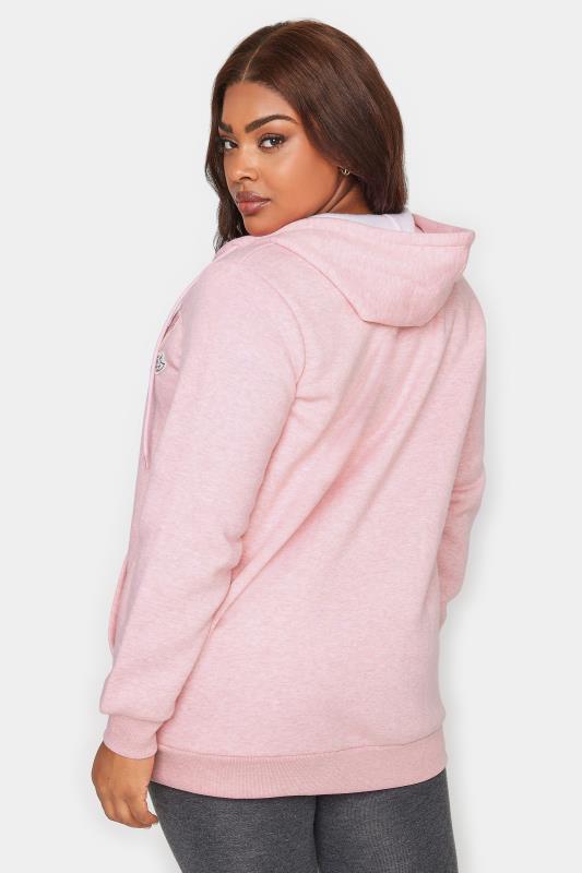 YOURS Curve Pink Embroidered Zip Through Marl Hoodie | Yours Clothing 3