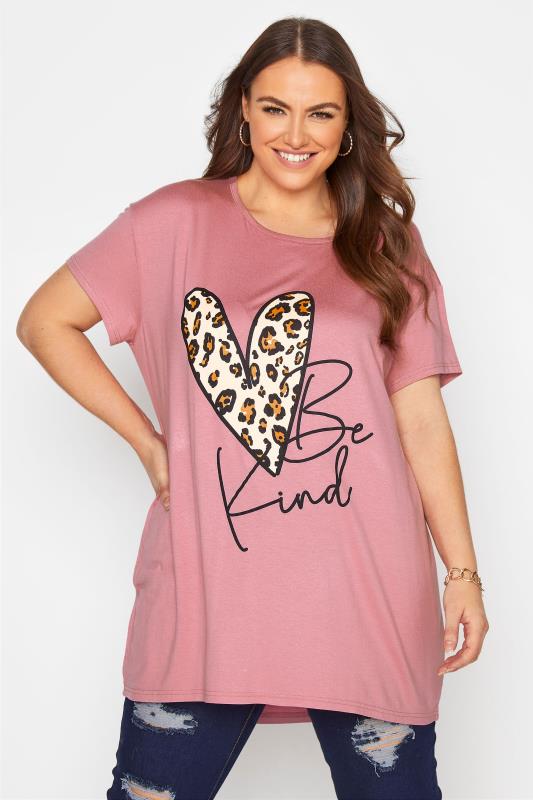 LIMITED COLLECTION Pink 'Be Kind' Leopard Print T-Shirt_A.jpg
