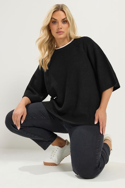 YOURS Plus Size Black Knitted Top | Yours Clothing 1