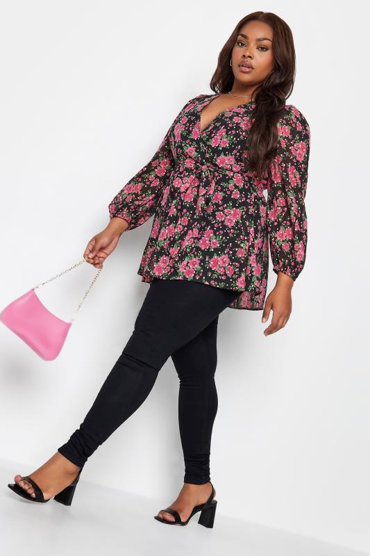 YOURS LONDON Plus Size Floral Print Wrap Top | Yours Clothing 2