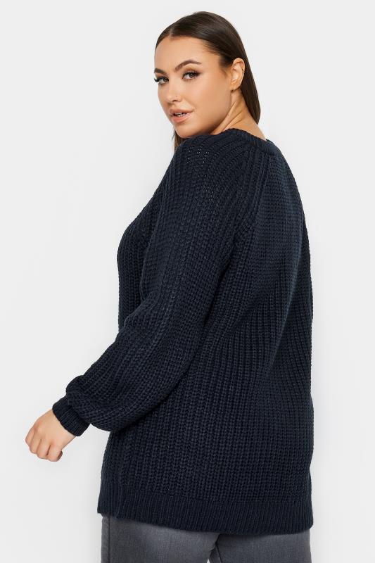YOURS Plus Size Navy Blue Cable Knit Cut Out Jumper | Yours Clothing 4