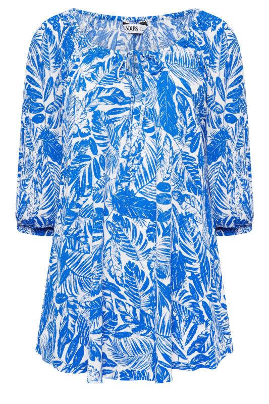 YOURS Plus Size Blue Leaf Print Tie Neck Top | Yours Clothing 6