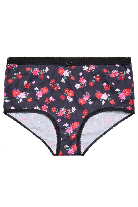 5 PACK Curve Pink & Black Autumn Floral Print High Waisted Full Briefs 4