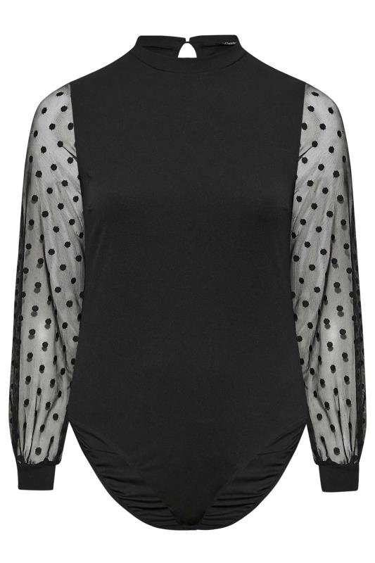 LIMITED COLLECTION Curve Black Mesh Dobby Sleeve Bodysuit 7