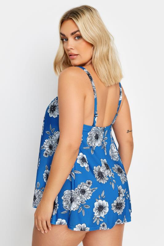 YOURS Plus Size Blue Floral Print Pleated Tankini | Yours Clothing 7