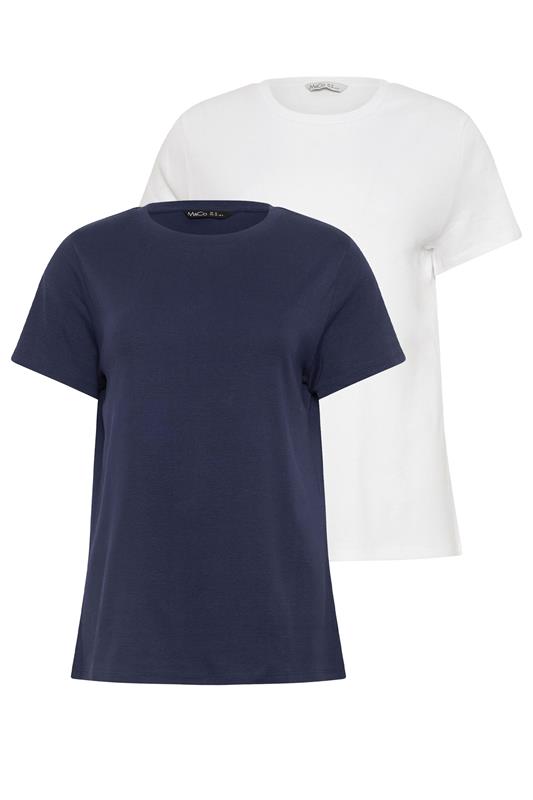 M&Co 2 PACK White and Navy Blue Cotton Crew Neck T-Shirts | M&Co 7