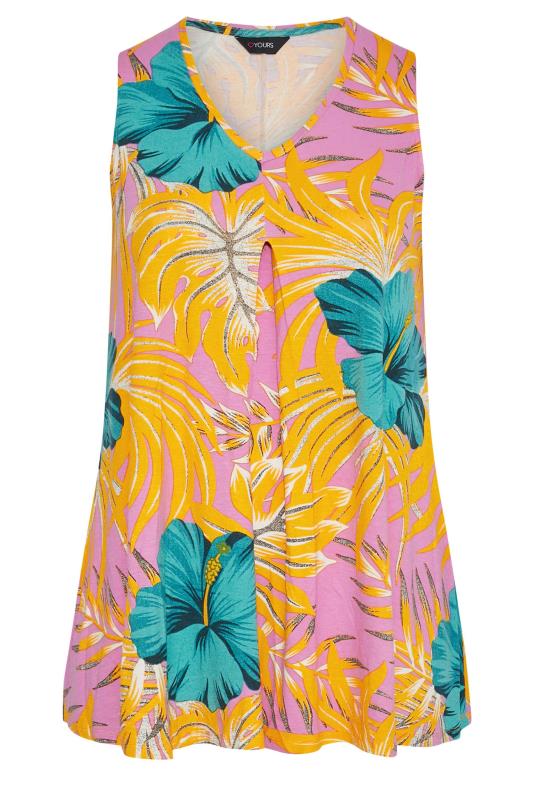 Plus Size Pink Tropical Print Swing Vest Top | Yours Clothing 6