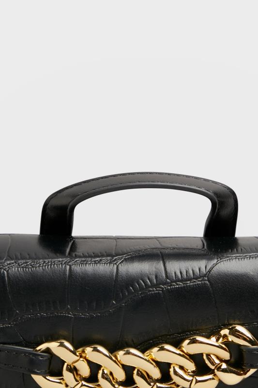 Plus Size Black Croc & Gold Chain Mini Bag  | Yours Clothing 6