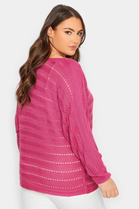 YOURS Plus Size Pink Slash Neck Open Knit Jumper | Yours Clothing 3