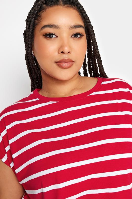 YOURS Plus Size Red Stripe Print Short Sleeve T-Shirt | Yours Clothing 5