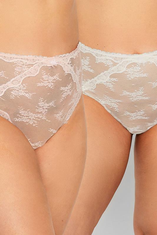 Plus Size  YOURS 2 PACK Curve Pink & Cream Sheer Lace Knickers