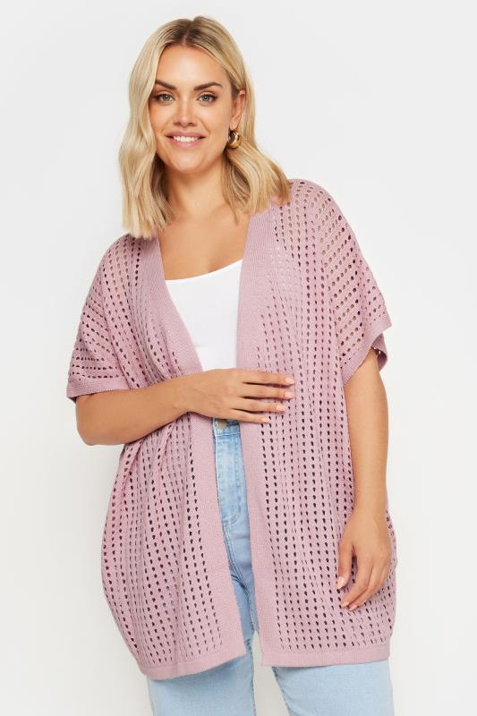 YOURS Plus Size Pink Crochet Cardigan | Yours Clothing 1