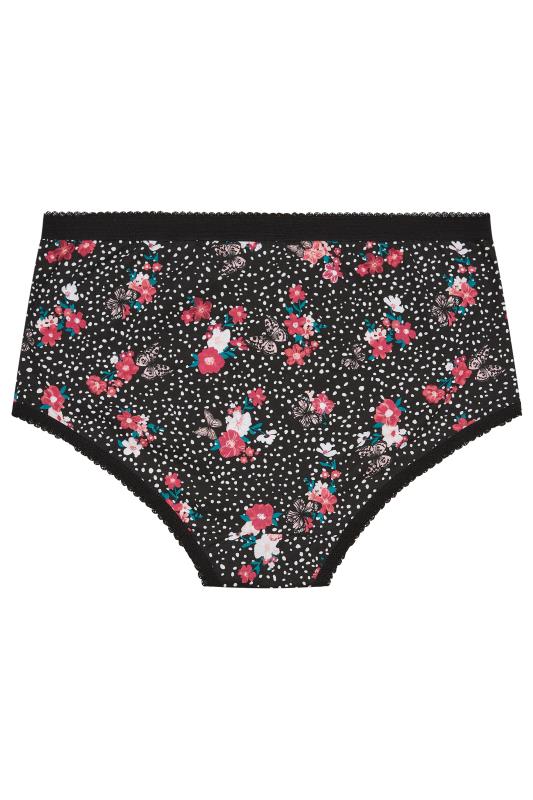 Plus Size 5 PACK Pink & Black Butterfly Floral Print High Waisted Full Briefs | Yours Clothing  6