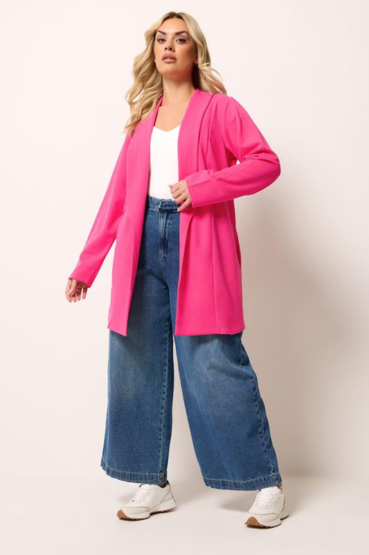 YOURS Plus Size Pink Shawl Collar Scuba Blazer | Yours Clothing 1