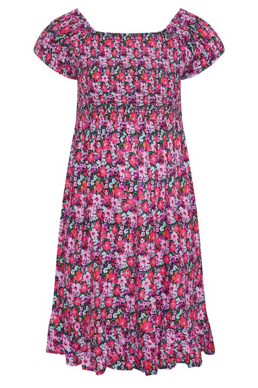 Plus Size Pink Floral Shirred Bardot Midaxi Dress | Yours Clothing 7