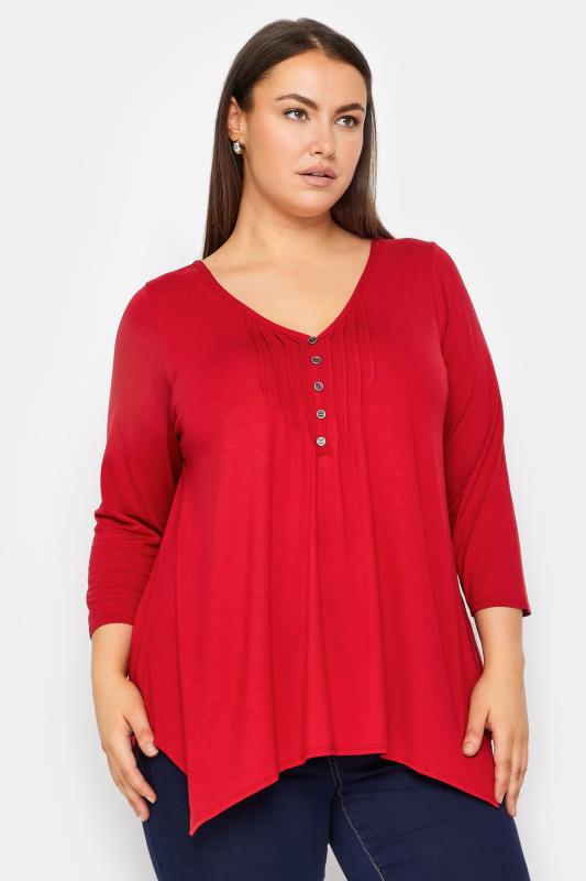 Evans Red Pleat Front Button Top 1