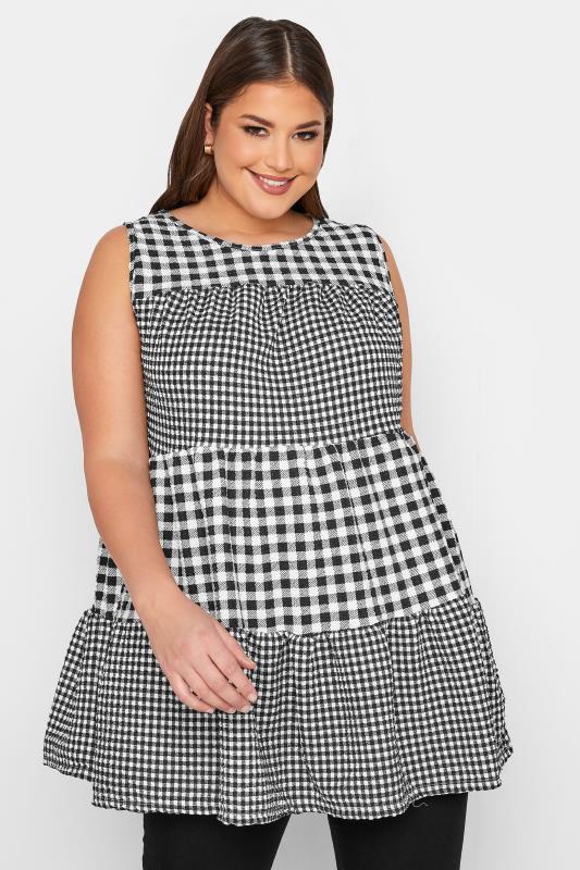 LIMITED COLLECTION Curve Black Contrast Gingham Tiered Vest Top_A.jpg