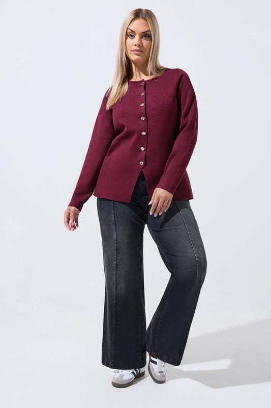 LIMITED COLLECTION Plus Size Cobalt Burgundy Red Compacted Knit Cardigan | Yours Clothing 2