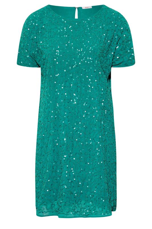 LUXE Plus Size Teal Green Sequin Hand Embellished Cape Dress | Yours Clothing 7