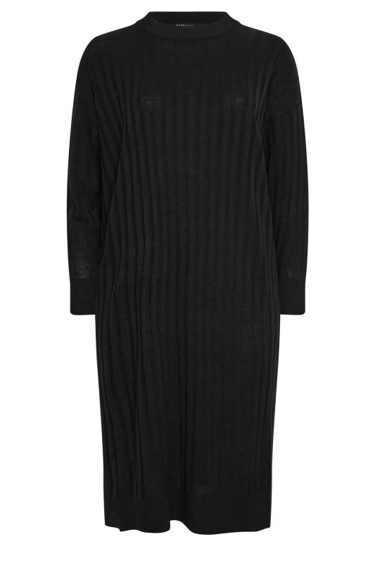 YOURS Curve Black Ribbed Midi Knitted Jumper Dress