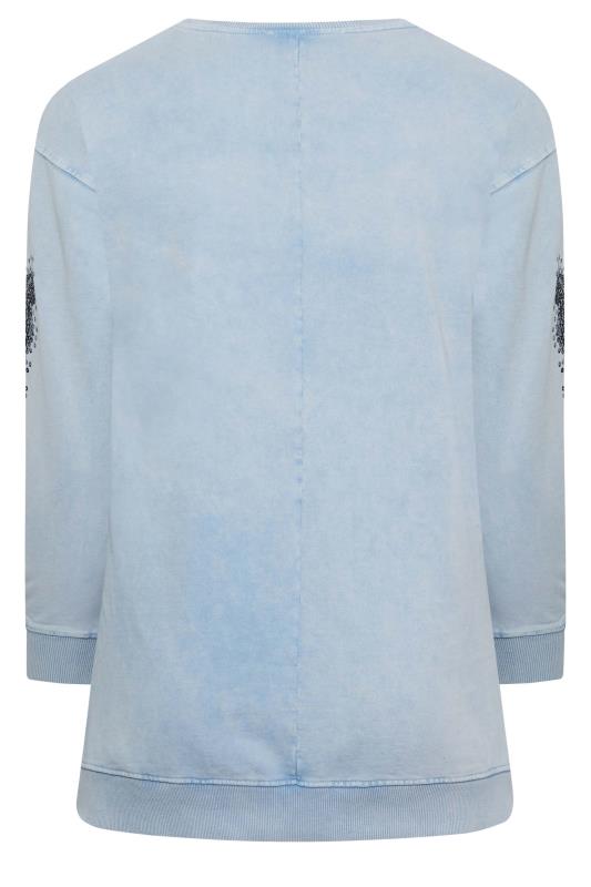 YOURS LUXURY Plus Size Light Blue Acid Wash Sequin Sweatshirt | Yours Clothing  9