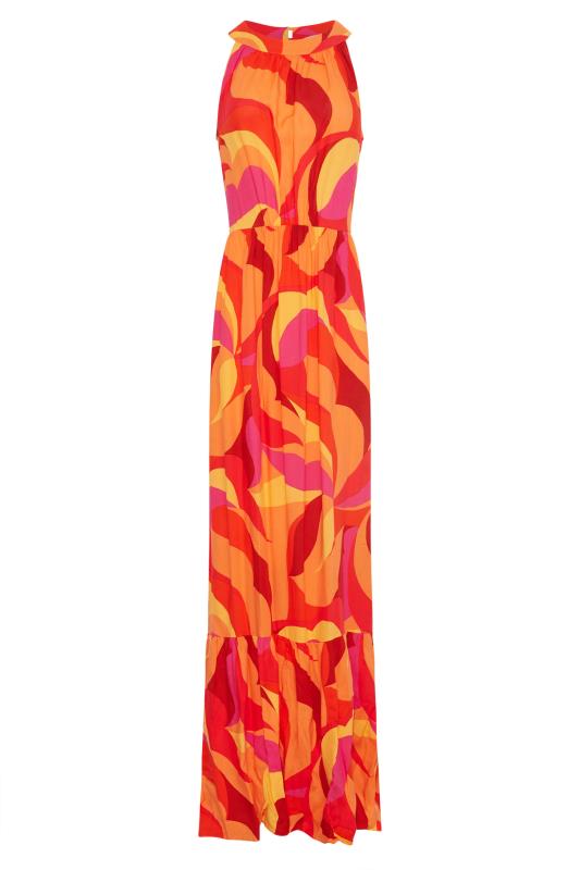 LTS Tall Bright Orange Swirl Print Halter Neck Maxi Dress 6