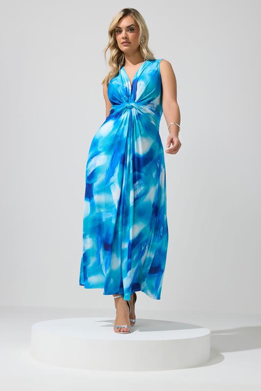 YOURS LONDON Plus Size Blue Abstract Knot Detail Dress | Yours Clothing 1