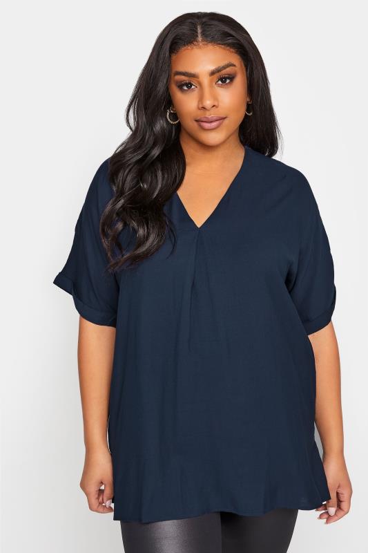 Plus Size  Navy Grown On Sleeve Blouse