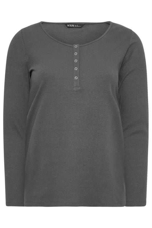 YOURS Plus Size Charcoal Grey Ribbed Popper Fastening Top | Yours Clothing 5