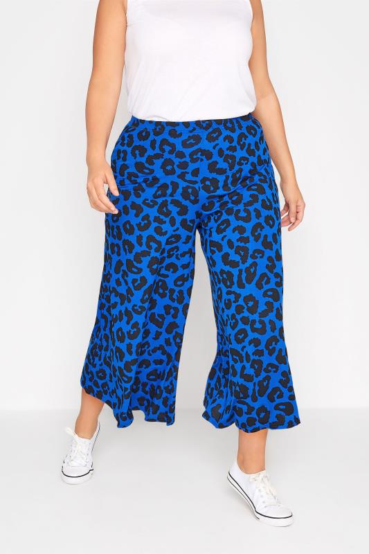 Plus Size  Curve Cobalt Blue Leopard Print Midaxi Culottes
