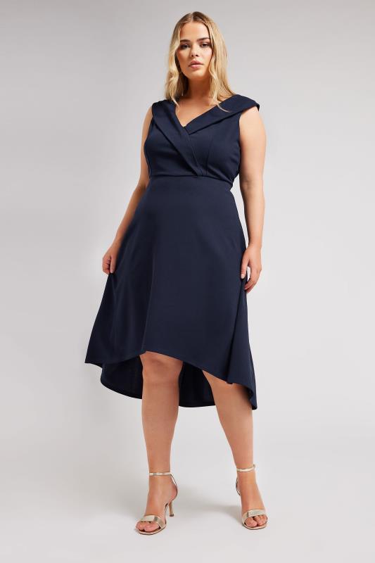 YOURS LONDON Plus Size Navy Blue Tuxedo Style Dress | Yours Clothing 2