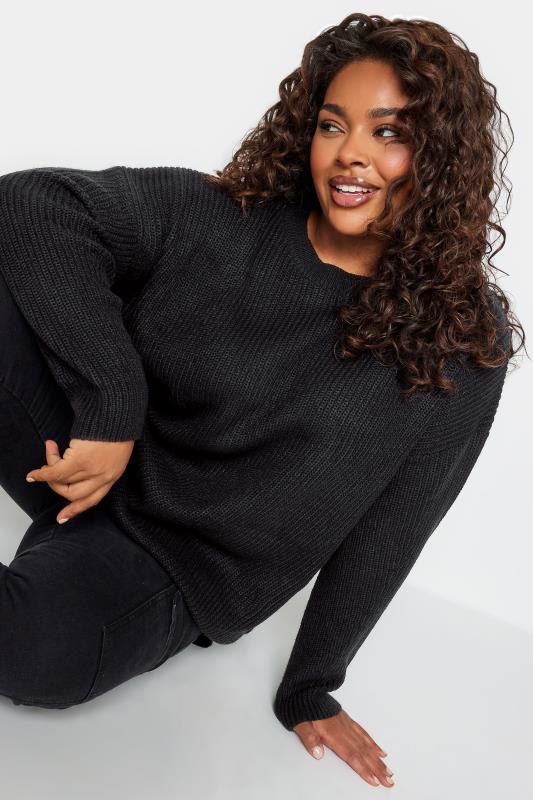 YOURS Plus Size Black Drop Shoulder Knitted Jumper | Yours Clothing 4
