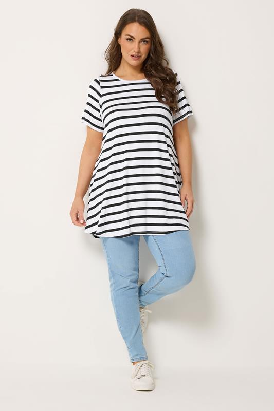 Yours Plus Size Black Stripe Swing T-Shirt | Yours Clothing 1